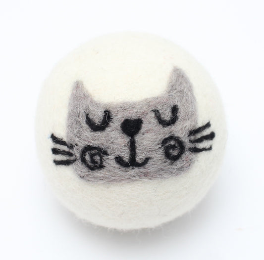 Eco Max Hand Felted Wool Dryer Ball, Grey Cat Design; Reduces Drying Time BY 25%