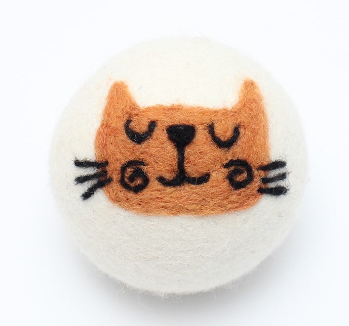 Eco Max Hand Felted Wool Dryer Ball, Brown Cat Design; Reduces Drying Time BY 25%