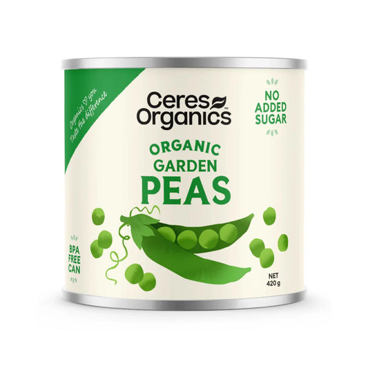 Ceres Organics Organic Garden Peas 420g, BPA Free Lining & No Added Sugar