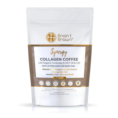 Brain & Brawn Synergy Collagen Coffee 15g x 7 Sachets Or 15g x 20 Sachets, With Organic Cordyceps & MCT C8 & C10
