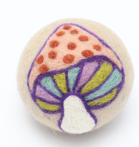 Eco Max Hand Felted Wool Dryer Ball, Colourful Mushroom Design; Reduces Drying Time BY 25%