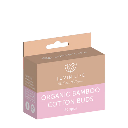 Luvin' Life Organic Bamboo Cotton Buds 200 Pcs, Pink Or Natural Cotton Tip Colour