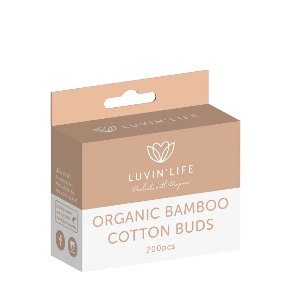 Luvin' Life Organic Bamboo Cotton Buds 200 Pcs, Pink Or Natural Cotton Tip Colour