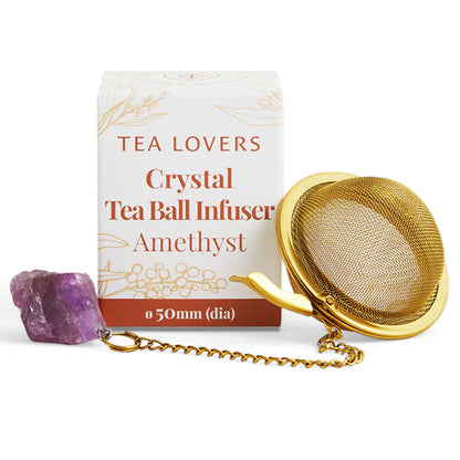 Tea Lovers Crystal Tea Ball Infuser On A Chain | Amethyst 50mm Diameter, For Lovers Of Tea