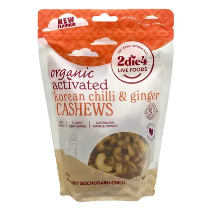 2Die4 Live Foods Activated & Organic Activated Korean Chilli & Ginger Cashews 120g, 300g