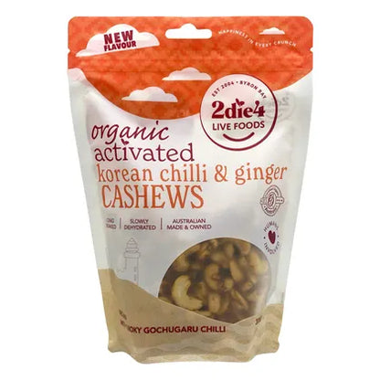 2Die4 Live Foods Activated & Organic Activated Korean Chilli & Ginger Cashews 120g, 300g