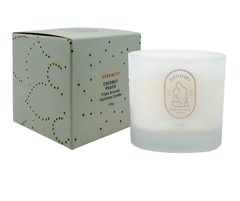 Distillery Fragrance House Triple Scented Soy Candle 190g, SERENITY; Coconut Peach