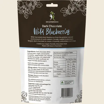 Wild Blueberries Dark Chocolate 125g, Premium Belgian Bite