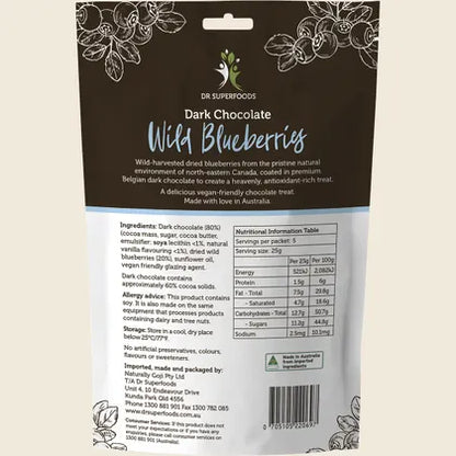Wild Blueberries Dark Chocolate 125g, Premium Belgian Bite