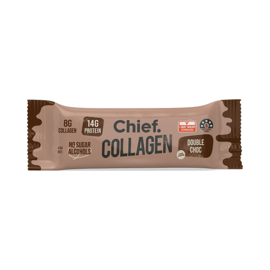 Chief. Collagen Bar Single Bar 45g Or A Box Of 12, Double Chocolate Flavour