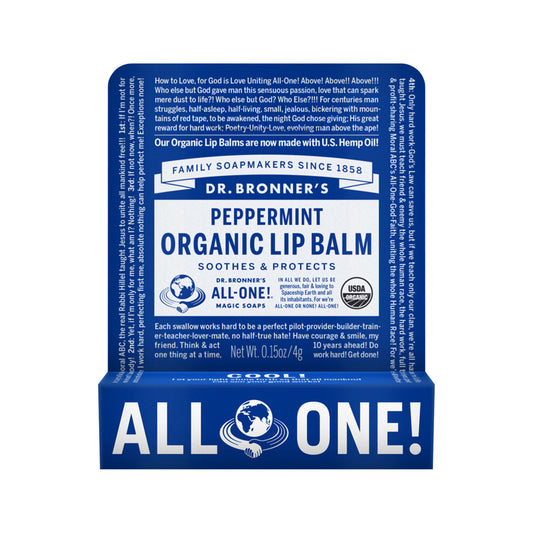 Dr Bronner's Organic Lip Balm 4g, Peppermint Flavour Soothes & Protects