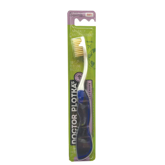 Doctor Plotka's Mouthwatchers Travel Toothbrush (Foldable) Adult Soft, Blue Or Red