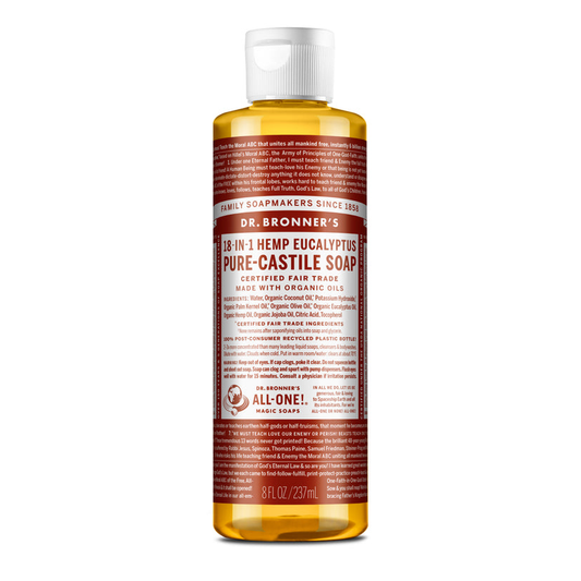 Dr Bronner's Organic 18-in-One Hemp Pure Castile Liquid Soap 59ml, 237ml, 473ml Or 946ml, Eucalyptus Fragrance