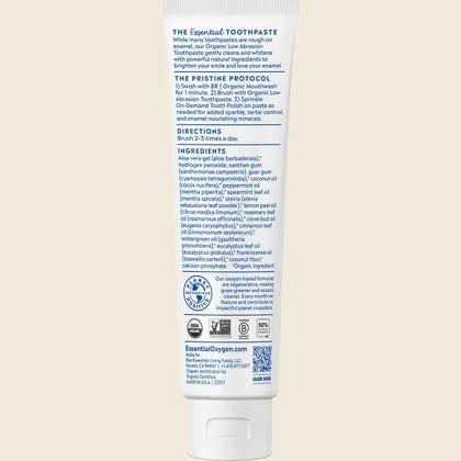 Essential Oxygen Certified Organic Peppermint Toothpaste 113g, Fluoride Free & Low Abrasion