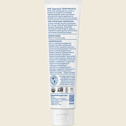 Essential Oxygen Certified Organic Peppermint Toothpaste 113g, Fluoride Free & Low Abrasion