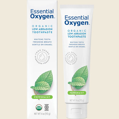 Essential Oxygen Certified Organic Peppermint Toothpaste 113g, Fluoride Free & Low Abrasion