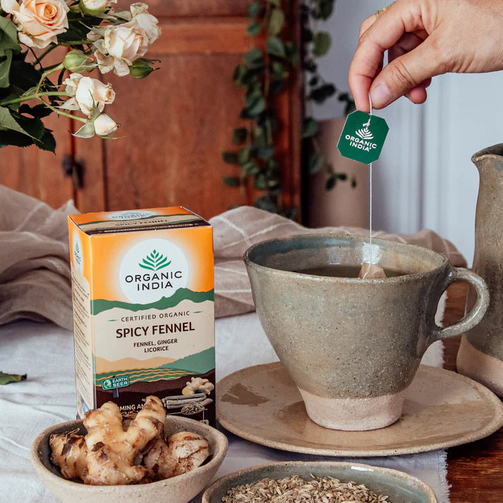 Organic India Certified Organic Spicy Fennel Tea 25 Bags, With Fennel, Ginger & Licorice