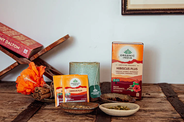 Organic India Certified Organic Hibiscus Plus Tea 25 Bags, With Licorice, Peppermint & More!