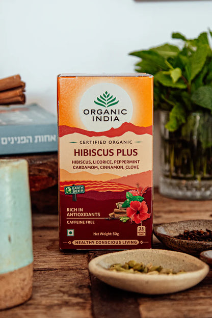Organic India Certified Organic Hibiscus Plus Tea 25 Bags, With Licorice, Peppermint & More!