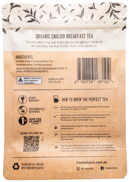 The Fresh Chai Co. Certified Organic English Breakfast Tea 200g, The Best Long Leaf Black Tea
