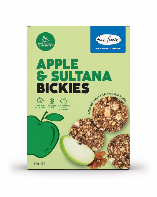 Fine Fettle Apple & Sultana Bickies 80g, With Fresh Australian Apples & Gluten Free
