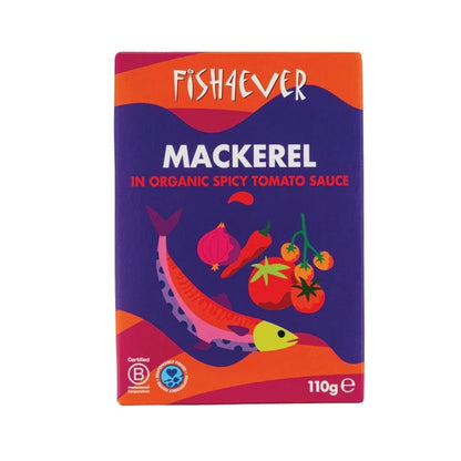 Fish 4 Ever Mackerel Fillets In Organic Spicy Tomato Sauce 110g, BPA Free