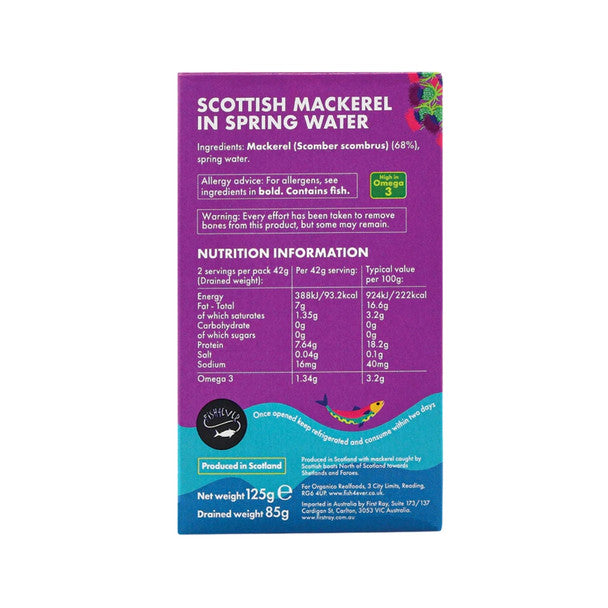 Fish 4 Ever Mackerel Fillets In Spring Water 120g, BPA Free