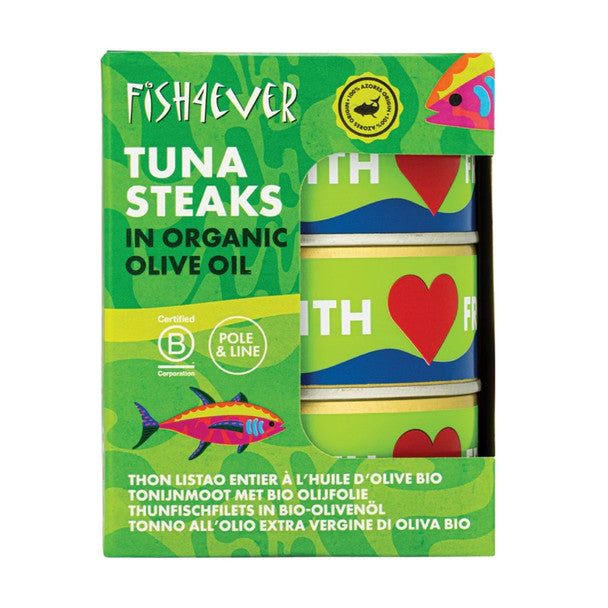 Fish 4 Ever Tuna Steaks in Organic Olive Oil 160g Or 3 X 160g Pack, BPA Free