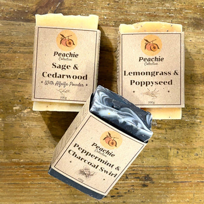 Peachie Collective Lemongrass & Poppyseed Soap 100g, Gently Exfoliates & Cleanses