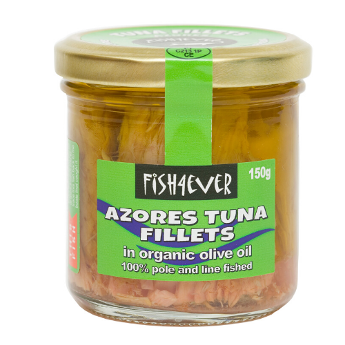 Fish 4 Ever Azores (Skipjack) Tuna Fillets in Organic Olive Oil 150g, Glass Jar