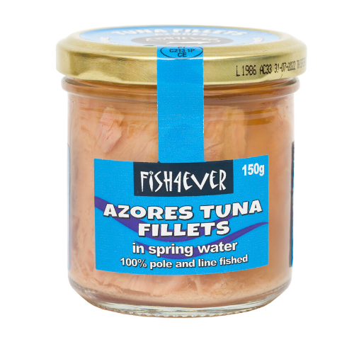 Fish 4 Ever Azores (Skipjack) Tuna Fillets In Spring Water 150g, Glass Jar