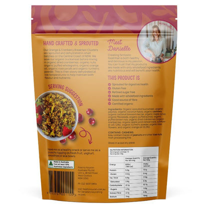 Food To Nourish Certified Organic Sprouted Orange & Cranberry Clusters 400g, Refined Sugar Free