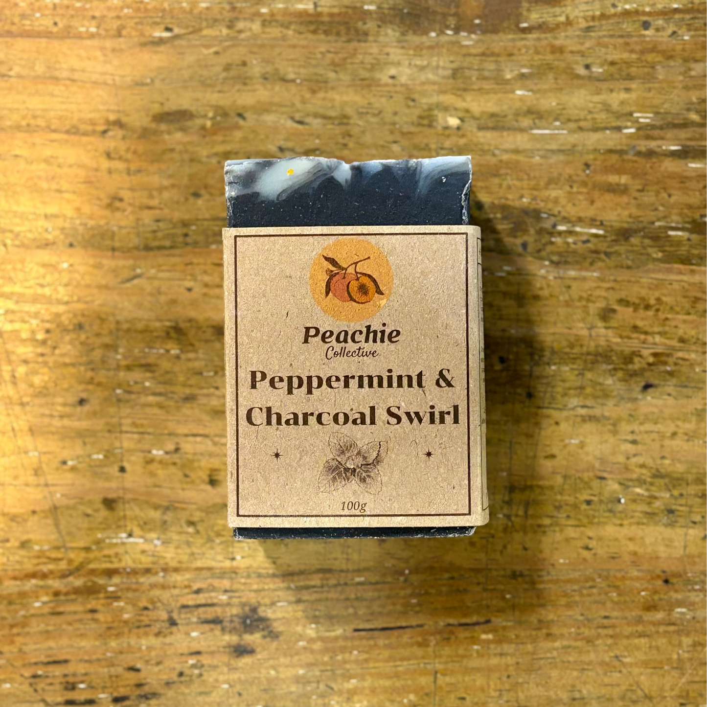 Peachie Collective Peppermint & Charcoal Swirl Soap 100g, Beneficial For Oily Or Congested Skin