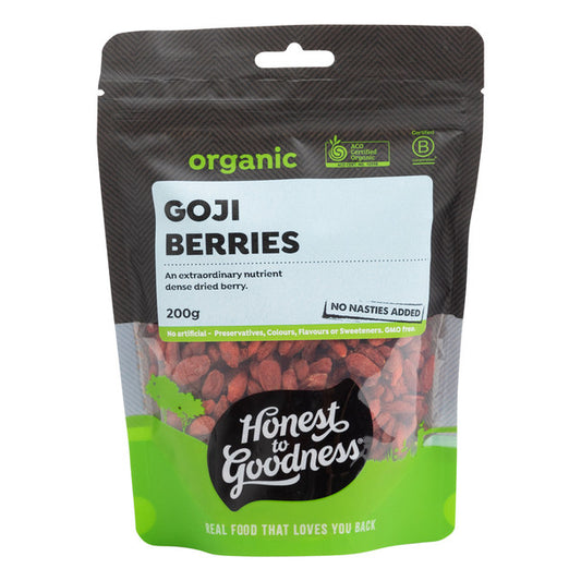 Honest To Goodness Dried Goji Berries 200g, Australian Certified Organic; A Nutrient Dense Food