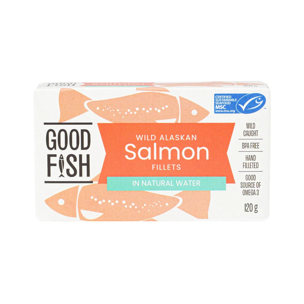 Good Fish Wild Caught Alaskan Salmon Fillets 120g, In Natural Water {BPA-Free Lining}