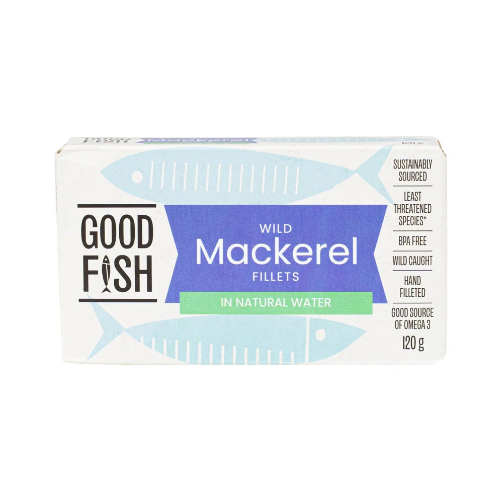Good Fish Wild Mackerel Fillets 120g, In Natural Water {BPA-Free Lining}