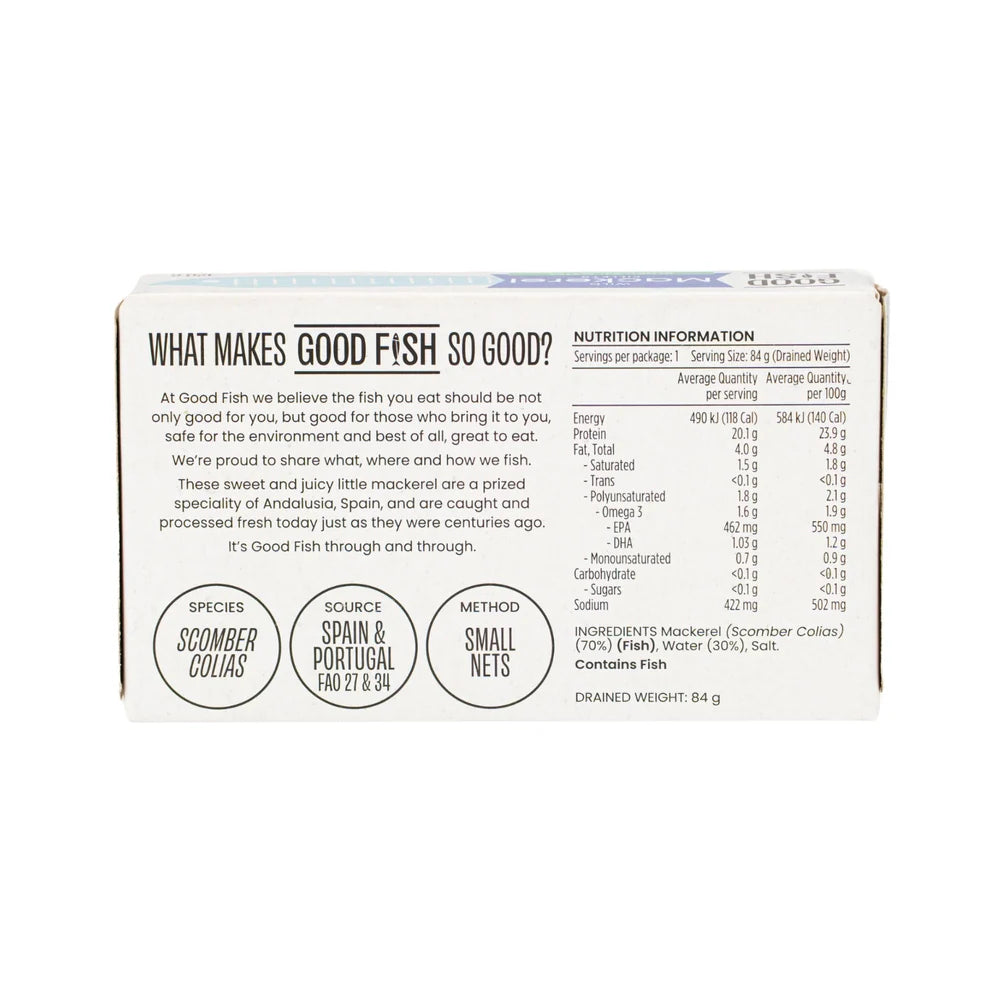 Good Fish Wild Mackerel Fillets 120g, In Natural Water {BPA-Free Lining}