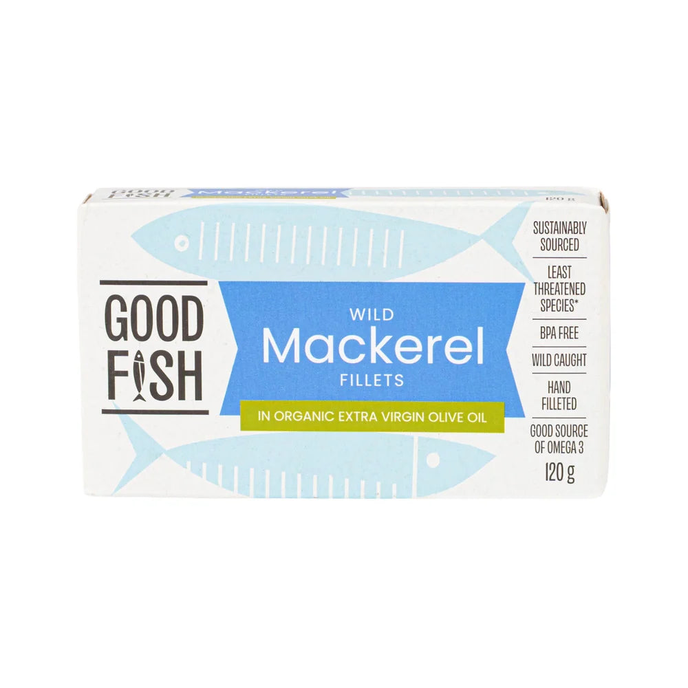 Good Fish Wild Mackerel 120g, In Organic Extra Virgin Olive Oil {BPA-Free Lining}