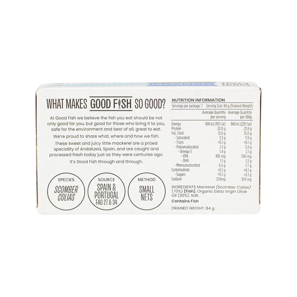 Good Fish Wild Mackerel 120g, In Organic Extra Virgin Olive Oil {BPA-Free Lining}