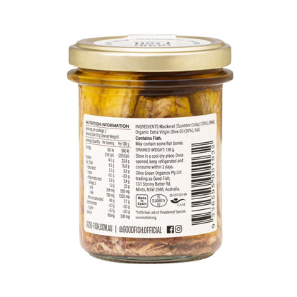 Good Fish Wild Mackerel 190g In A Jar, In Organic Extra Virgin Olive Oil