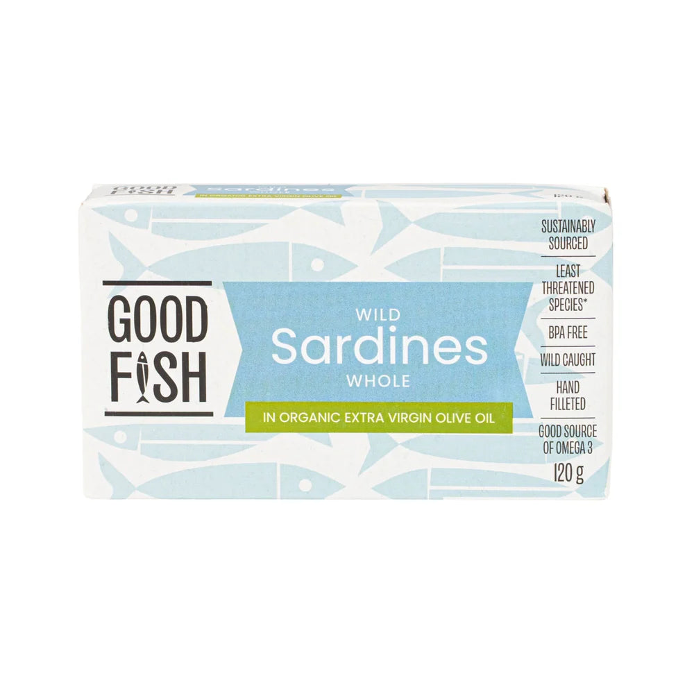 Good Fish Sardines 120g, In Organic Extra Virgin Olive Oil {BPA-Free Lining}