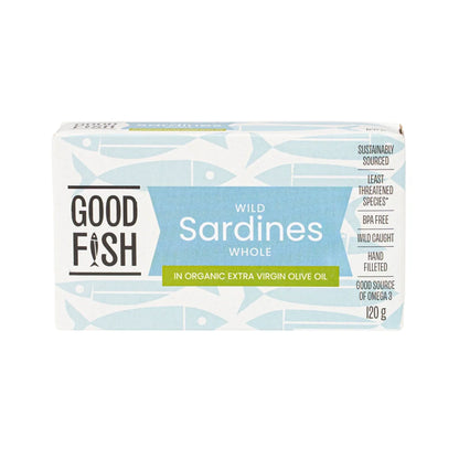 Good Fish Sardines 120g, In Organic Extra Virgin Olive Oil {BPA-Free Lining}