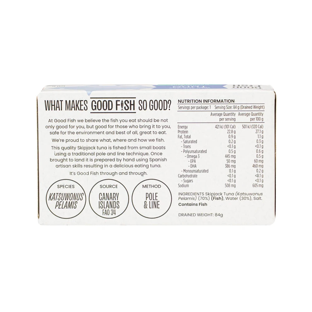 Good Fish Wild Skipjack Tuna Fillets In Natural Water 120g, BPA-Free Lining