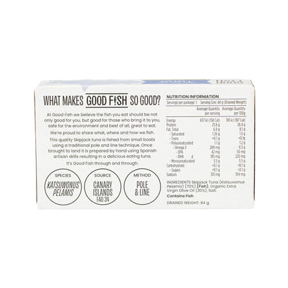 Good Fish Wild Skipjack Tuna Fillets In Organic Extra Virgin Olive Oil 120g, BPA-Free Lining