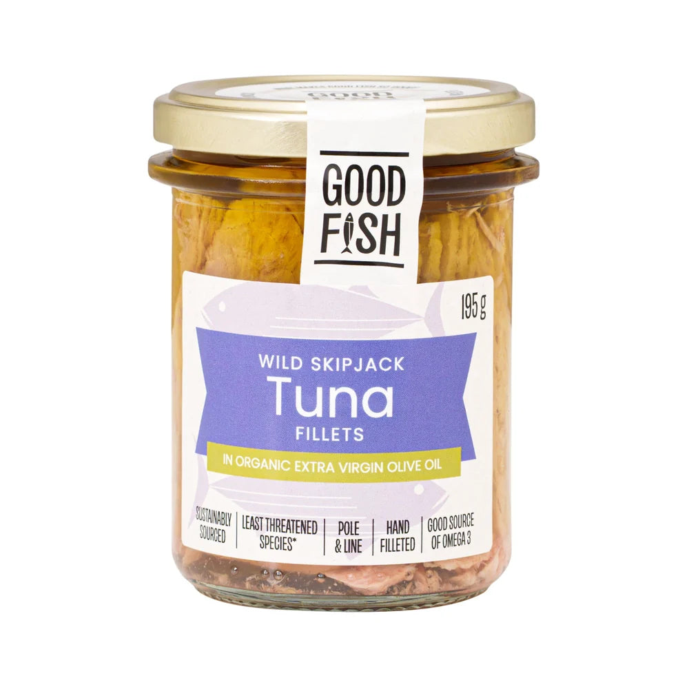 Good Fish Tuna Fillets 195g, In Organic Extra Virgin Olive Oil {Glass Jar}