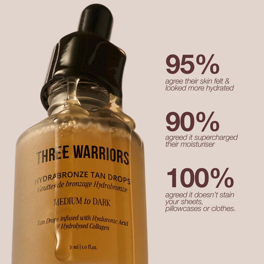 Three Warriors Hydrabronze Medium To Dark Tanning Drops 30mL, Supercharge Your Skin