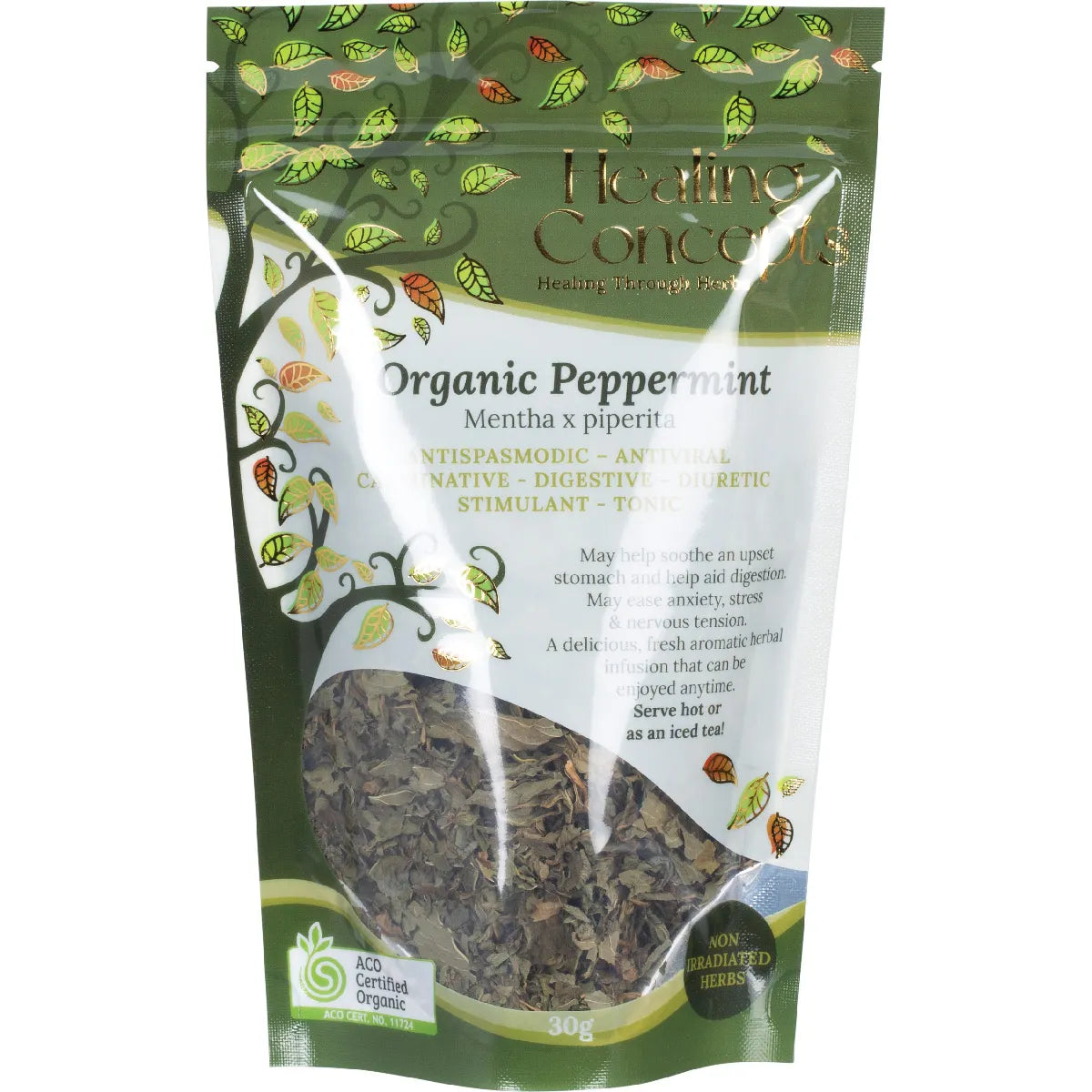 Healing Concepts Certified Organic Peppermint Tea 30g, Served Hot Or As An Iced Tea