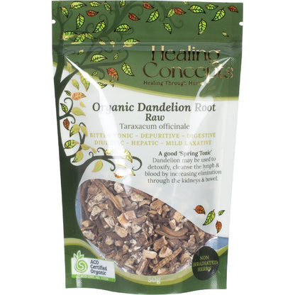 Healing Concepts Certified Organic Dandelion Root Raw Tea 50g, Natural Diurertic