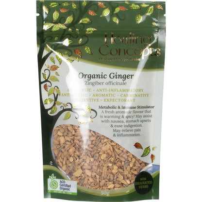 Healing Concepts Certified Organic Ginger Tea 50g, Treat Stomach Complaints & Nausea
