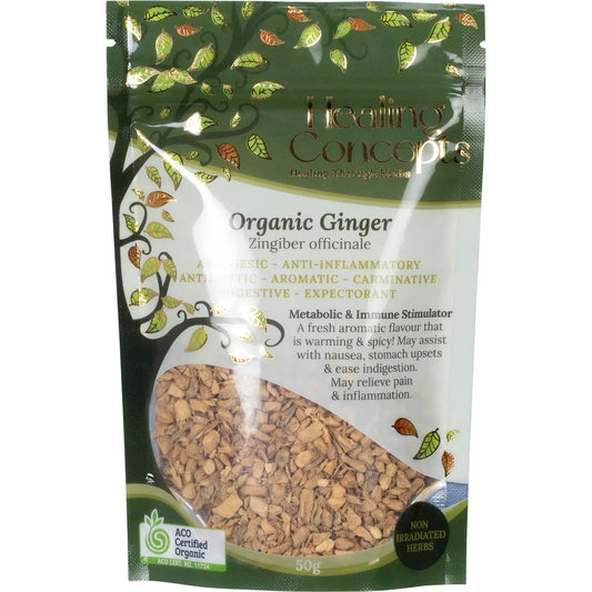 Healing Concepts Certified Organic Ginger Tea 50g, Treat Stomach Complaints & Nausea
